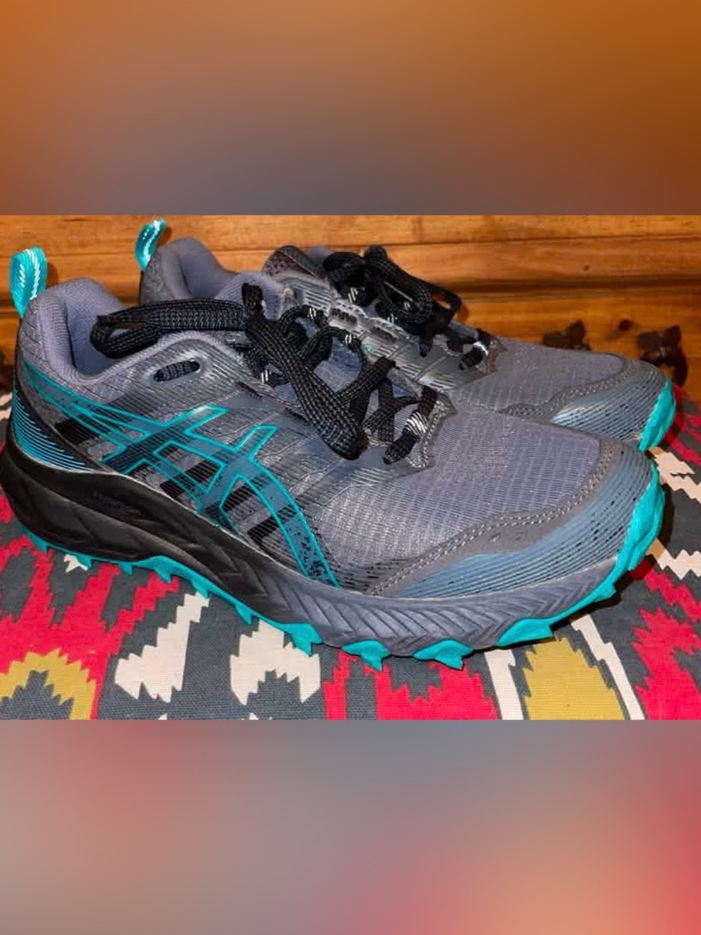 Asics Womenβs Gray and Teal Trail Running Sneakers